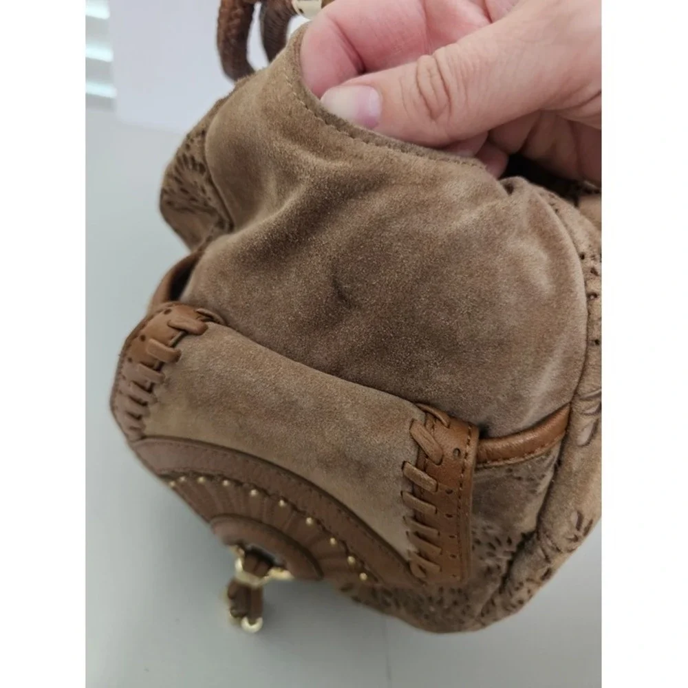 Cole Haan Brown Floral Embossed Suede Hobo Bag